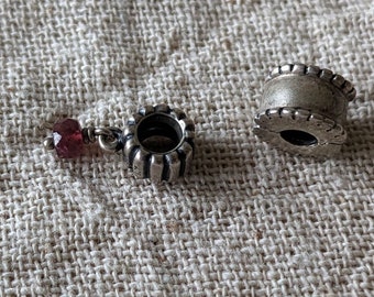 Pandora Red Charm and Spacer, Birthday Dangle & Sterling Spacer, Garnet or Ruby, 925 ALE, Vintage, January or July