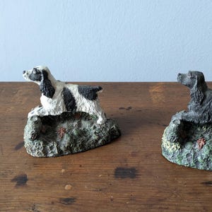 Two Cold Bronze Cast Cocker Spaniels, Kennel Collection, Marsha Richardson, Blue Ridge Mtns., Vintage Dog Figurines, Black and Black & White