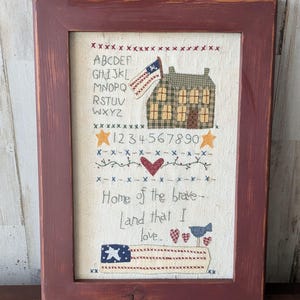 ハンドメイド 2001 愛国的サンプラー、サイン＆日付入り、ヴィンテージ刺繍リネン USA 写真 11 x 15