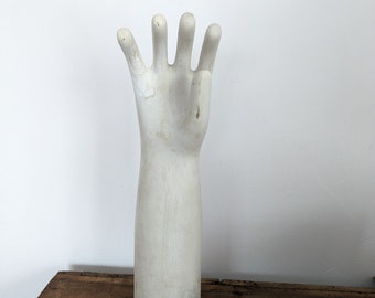 Man's Glove Form, Cast Hand Porcelain, Large Vintage Hand & Arm, Dated 1972