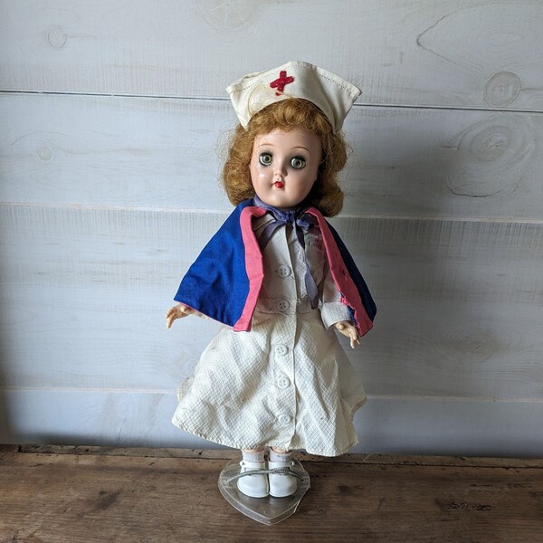 Ideal P-90 Miss Curity Nurse Doll, 14" Tall, Vintage 1953 Hard Plastic, Marked