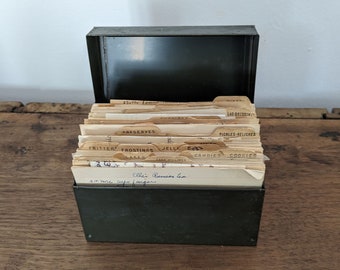 Vintage Handwritten Recipe Cards in Metal Box