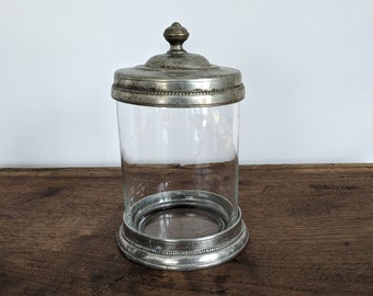 Cosi Tabellini Glass & Pewter Vanity Storage Canister, 6" Tall, Vintage Toscana Jar, Italy