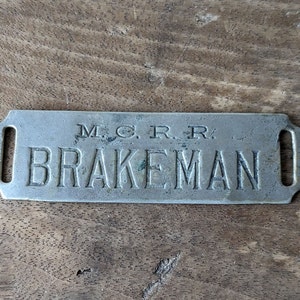 Railroad Brakeman's Metal Hat Badge, Michigan Central Rail Road Label Tag, M.C.R.R., Vintage