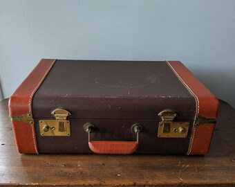 Small Brown Vintage Suitcase, Overnight Luggage, Train Travel, VGC
