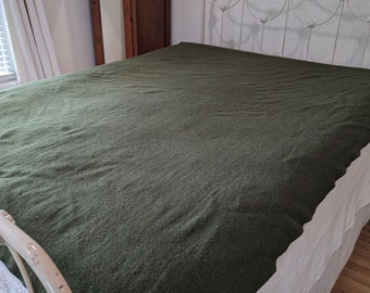 Authentic Military Wool Blanket, 1960's - 70's Olive Green Vintage Army Bed Cover, 66" x 87" Twin Single Size