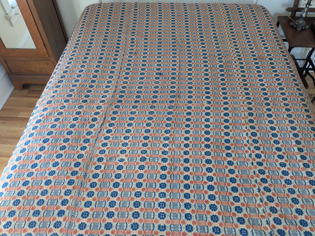 Coverlet Rust Blue, Rust & Beige Loom Woven Coverlet, Geometric Pattern, 1800's ...
