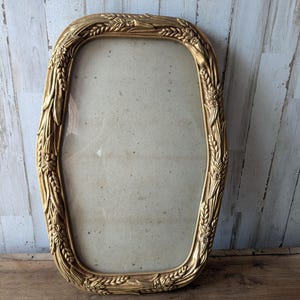Antique Ornate Wood Picture Frame, Gold Oval Rectangular with Slight Convex Glass, 15" x 9"