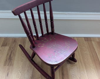 Antique "Our Darling" Rocking Chair, Painted Red & Gold Butterfly, Child's Furniture