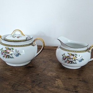 Noritake &quot;Pheasant&quot; China Creamer & Sugar Bowl, Japanese Porcelain Dinnerware Serving Pieces, 1920&#39;s