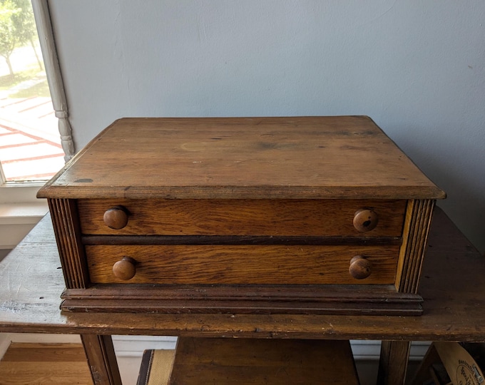 Antique Two Drawer Spool Cabinet, Wood Tabletop Thread Holder, Store ...