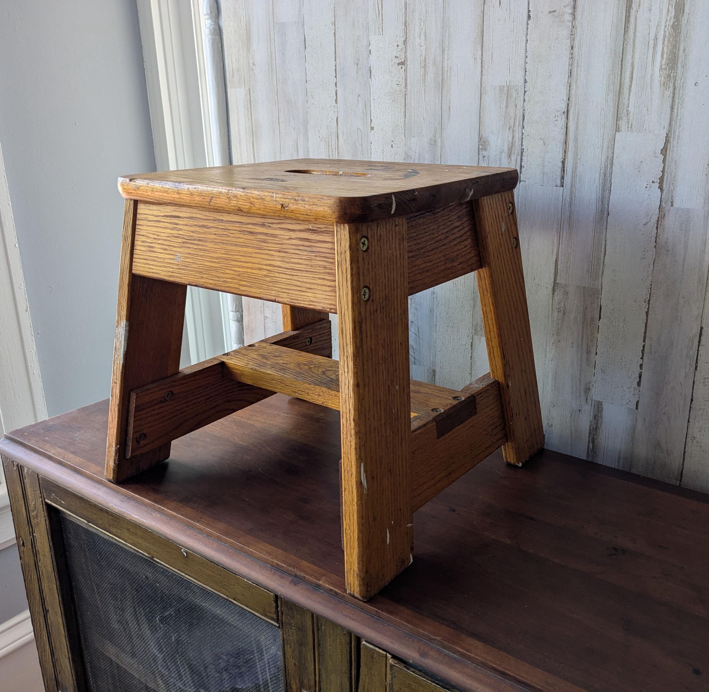 Vintage Bell System Oak Stool, Telephone Lineman Work Step Stool