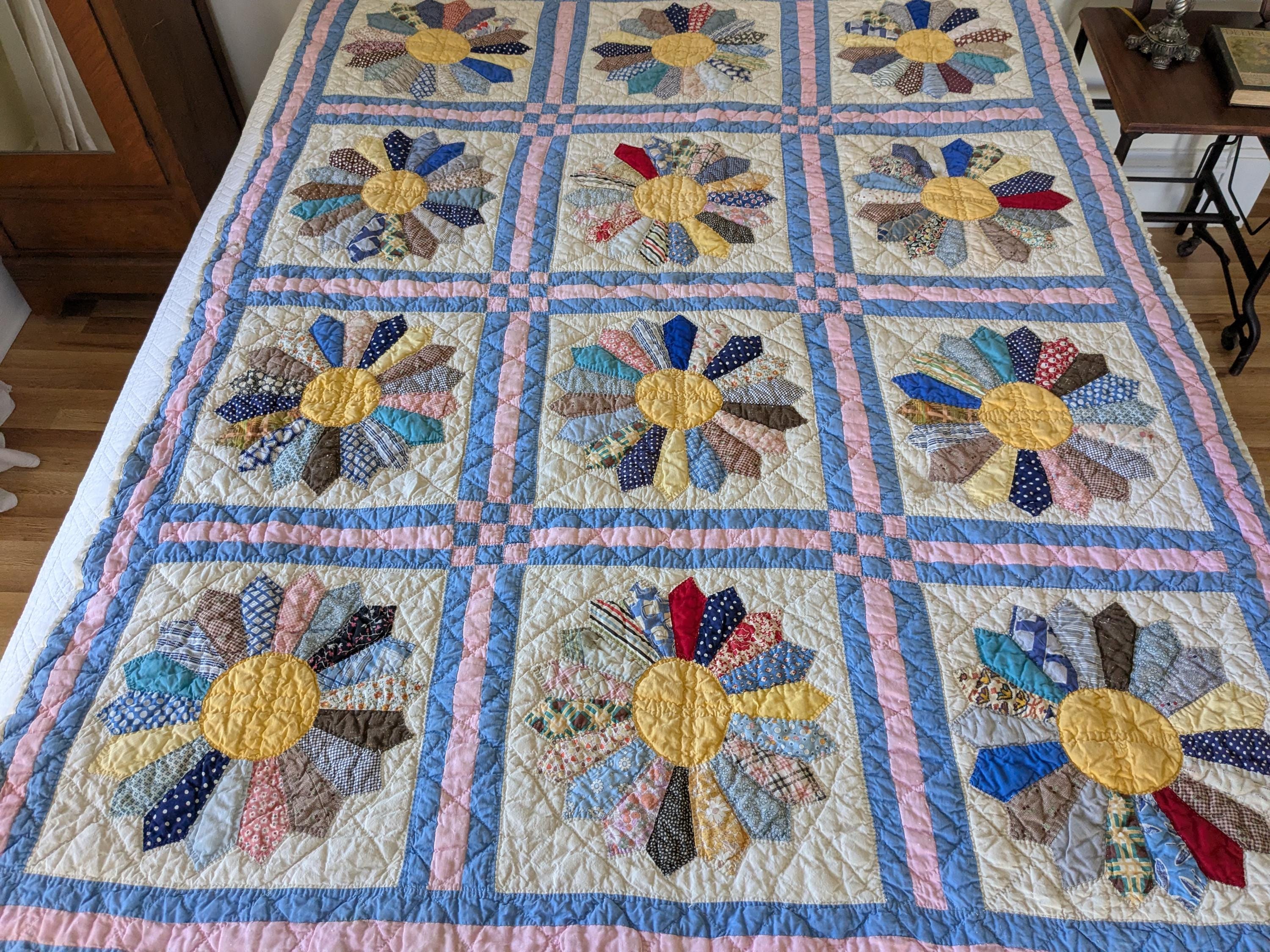 10 beaux blocs de courtepointe vintage à motif d'assiettes