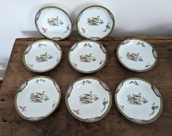 Eight Noritake "Pheasant" Fruit Bowls, Small 5" China Bowls, Japanese Porcelain Dinnerware, 1920's