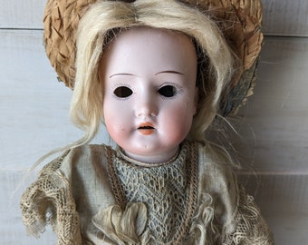 Antique Schoenau & Hoffmeister 14" Bisque and Paper Mache German Doll, Original Clothing