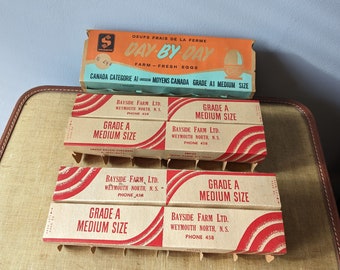 Three Vintage NOS Egg Cartons, Advertising, Canadian, Bayside Farm, Steinberg, Unused Cardboard Containers