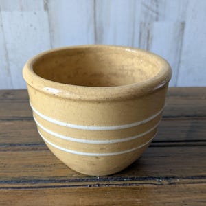 Little Yellowware 3&quot; Tall White Banded Stoneware Bowl, Antique Custard Cup Bowl, Mustard Yellow