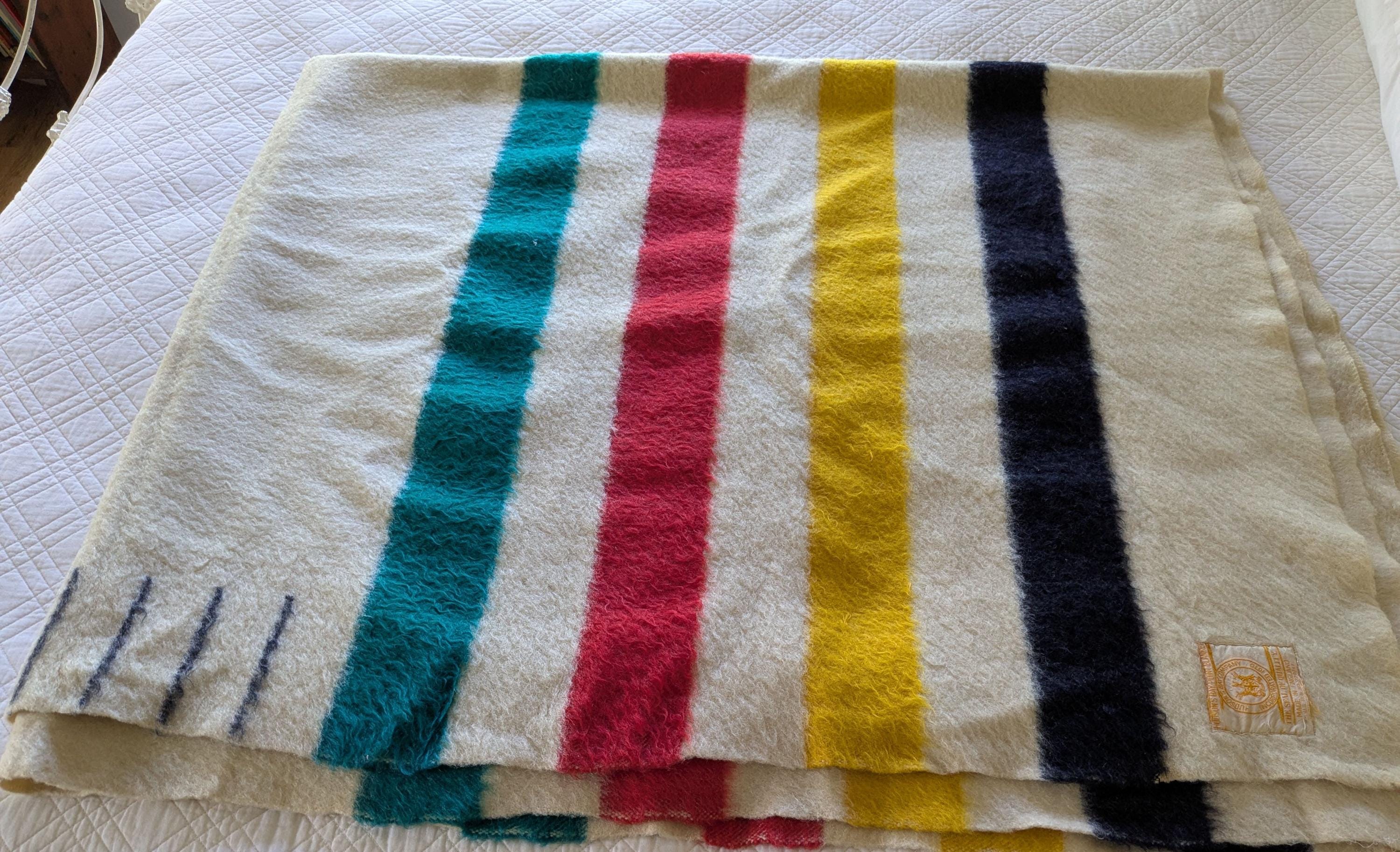 Authentic Hudson's Bay Vintage Striped Blanket, Four Point, Wool