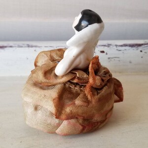 Antique Pin Cushion Half Doll, Delicate Porcelain Lady with Fan image 6