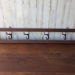 Antique Wall Rack, 36&quot; Wood & Metal Hanging 36&quot; Display, Six Hooks, Coats, Hats, Utensils