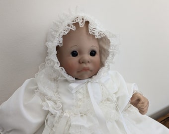 First Moments Lee Middleton Doll, Vintage 1985, Handmade Infant in Christening Gown