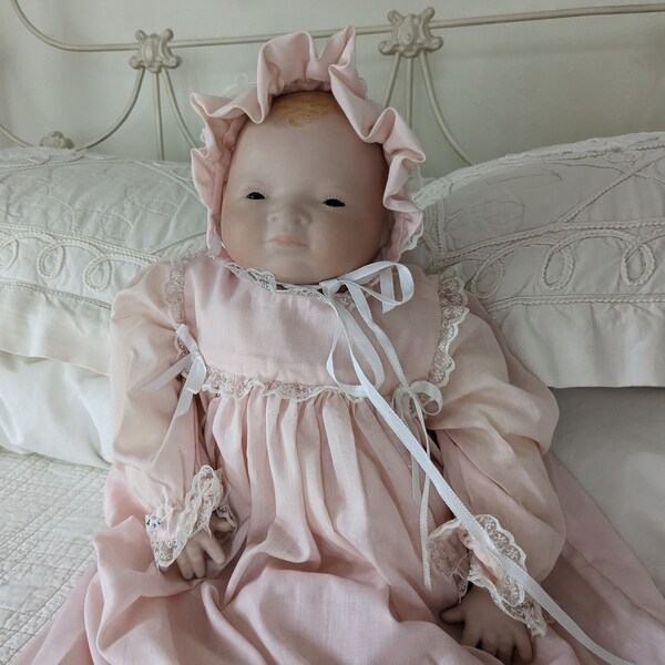 Sweet Putnam Baby Doll, "Sarah", 18" Tall, Vintage Handmade, "For Meredith from Grandma", Beautiful Pink Christening Gown