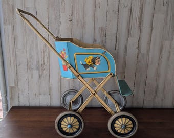 1950年代のヴィンテージドール用ベビーカー メタルビニール製 レトロ