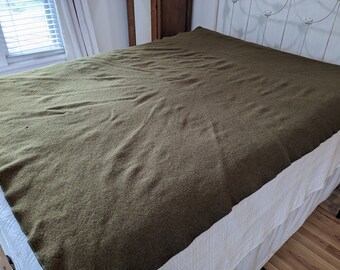 1950's Wool U. S. Military Blanket, Brown Bed Cover, Deena Woolen Mills Single Size, Labeled