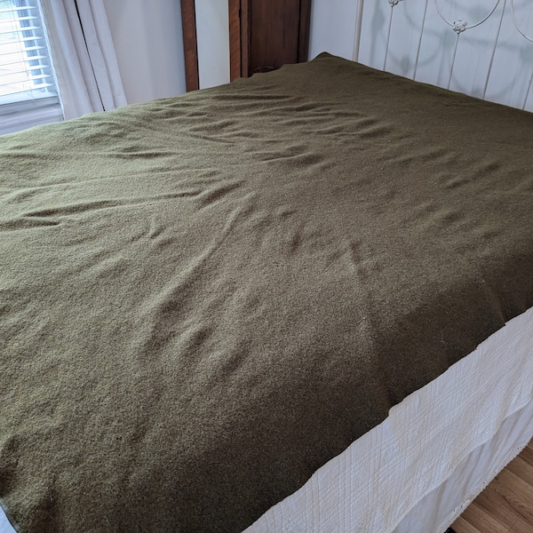 1950's Wool U. S. Military Blanket, Brown Bed Cover, Deena Woolen Mills Single Size, Labeled