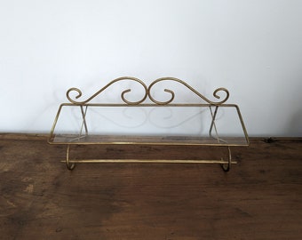 Midcentury Metal Rack with Glass Shelf and Towel Bar, Vintage Bathroom Wall Hanging Rack