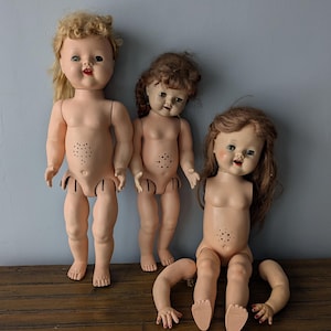 Three Saucy Walker Type TLC Dolls, Undressed, 18&quot;, 21&quot; & 22&quot; Tall, Vintage 1950&#39;s, Tummy Grill, Pin Jointed Body, Open Mouth, Impco