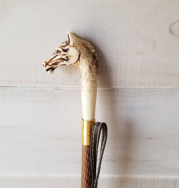 Equestrian Shoe Horn Vintage Solid 18" Brass Horses Head Shoe Boot Horn