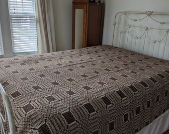 Goodwin Guild Woven Coverlet, Morning Star, Walnut Brown, 1950's North Carolina Blanket, Beautiful Vintage Bedspread