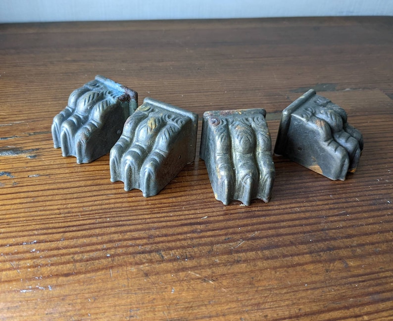 Set of 4 Claw Feet & Finishing Nails, Metal Furniture End Caps, Medium Size, Vintage, Some Rust NO RETURNS Check Measurements, One Size Only image 8