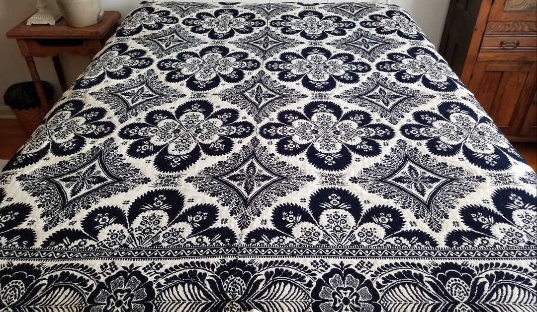 Black & Ivory Antique Woven Coverlet 1800's Loomed Etsy