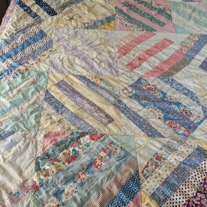 Shabby Feedsack Quilt Vintage Fabric Salvage, Colorful Flour & Sugar Sack Fabric