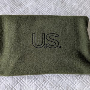 Manta de lana del Ejército de EE. UU., verde oliva, estilo militar vintage, tamaño individual/doble, 170 x 211 cm, Defense Supply