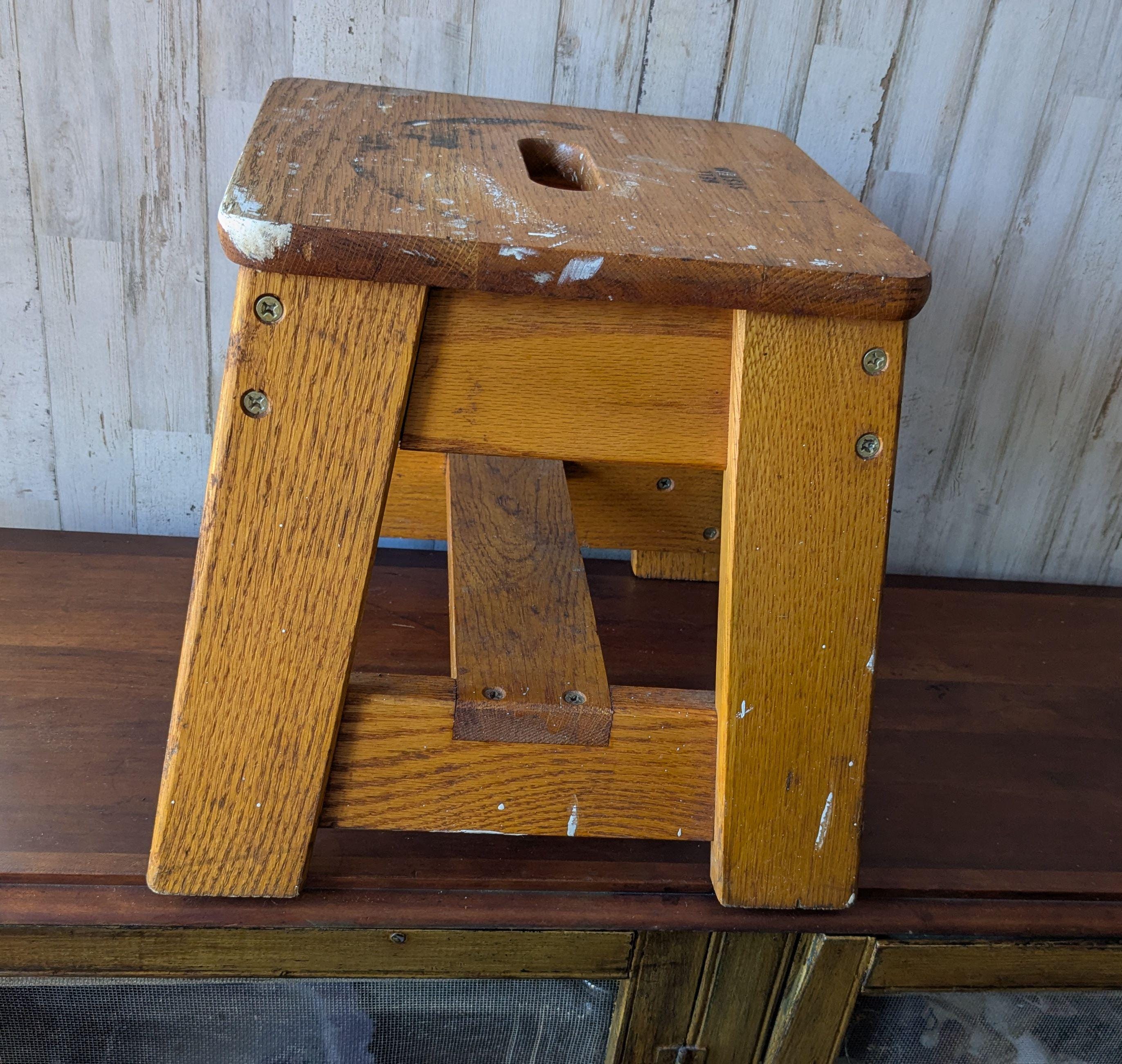 Vintage Bell System Oak Stool, Telephone Lineman Work Step Stool