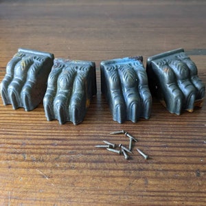 Set of 4 Claw Feet & Finishing Nails, Metal Furniture End Caps, Medium Size, Vintage, Some Rust NO RETURNS Check Measurements, One Size Only image 1