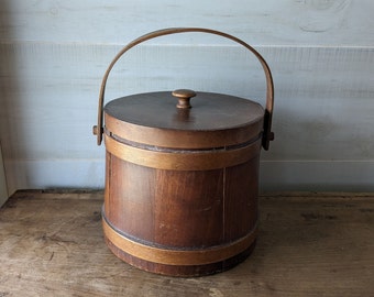 vintage 7 pouces en bois Firkin, seau à sucre avec couvercle avec poignée, récipient pour garde-manger