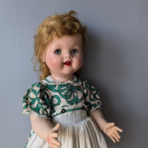 Nice Saucy Walker Ideal Doll, 22&quot; Tall, Flirty Eyes, Vintage 1950&#39;s, Tummy Grill, Pin Jointed Body, Honey Blonde Pigtails, Open Mouth