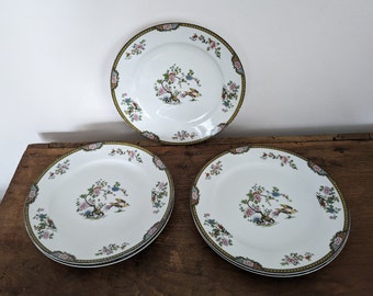 Five Noritake "Pheasant" Dinner 10" Plates, Japanese Porcelain Dinnerware China Pieces, 1920's
