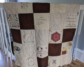 Vintage Memory Quilt, Sweet Farewell Church Quilt, 1983 Embroidered Small Quilted Blanket or Wall Hanging, Sunday School