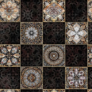 QT Fabrics Checkmate  Checkerboard Medallion Style #28664 -K  Color : K Black
