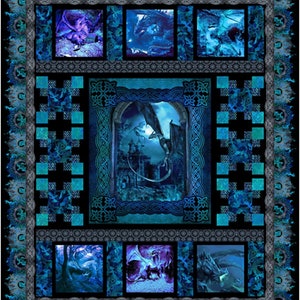 In The Beginning Fabrics Dragons Blue Fury Quilt Kit by Jason Yenter