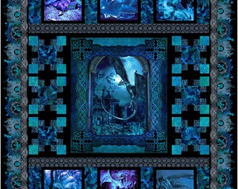 In The Beginning Fabrics Dragons Blue Fury Quilt Kit by Jason Yenter