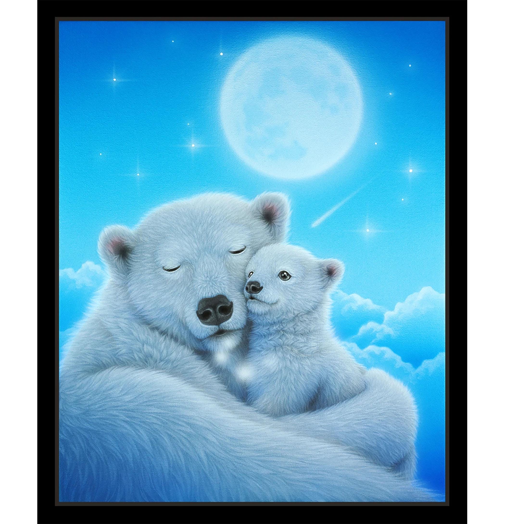 シロクマと赤ちゃん、月の下、エリザベススタジオ、51001 ブラック、パネル、36インチ x WOF - Etsy 日本, image size:2100x2181