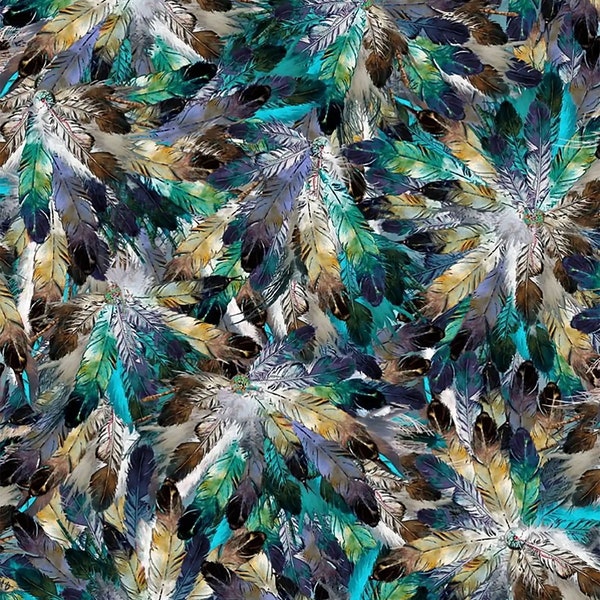 WOLF SONG Feathers by Carol Cavalaris for QT Fabrics 29012-X