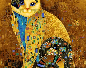 Timeless Treasures Cleo by Chong-A Hwang CM1880 Gold 24&quot; Golden Bejeweled Cat Panel - Metallic