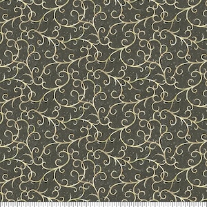 Souhaits d'hiver, tissus QT, 28858 kj, parchemin doré (jaune) sur gris par Sarah Summers